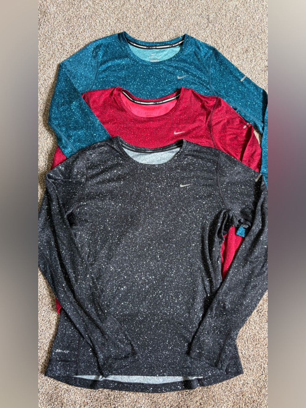 Multi Nike Dri-Fit Running Top Long Sleeve in Red, Black, green Speckled W Sz M